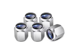 4 pcs SUBARU valve caps, valve covers silver/chrome logo blue