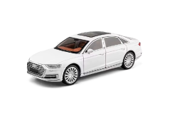 Audi A8 modelo de metal com luzes de bateria de brinquedo com som 1:24 Branco
