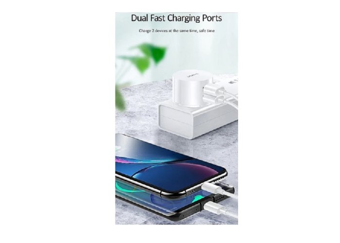 USAMS US-T20 2-i-1-sats Kompakt, rund reseladdare 2.1A + USB Type-C-kabel 100 cm Vit