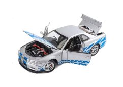 Nissan GTR R34 Skyline speelgoed metalen model verlichting op batterijen geluid 1:24 Zilver