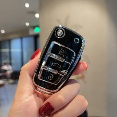 LUXURY key cover for AUDI cars black glossy/chrome