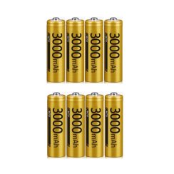 8 st DOUBLEPOW kraftfulla uppladdningsbara batterier AA 3000 mAh 1,2V Ni-Mh, 1500x laddning