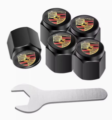 4 pcs PORSCHE valve caps, black valve covers
