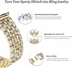 APPLE WATCH řemínek pro ženy s ochranou displeje, diamantové krystalové ochranné pouzdro s kovovým páskem pro iWatch Series 1/2/3/4/5/6/7  zlatá 42mm