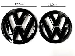 VW Polo (V) 2011-2018 insignă față și spate, logo (12,2 cm și 11,2 cm) - negru lucios