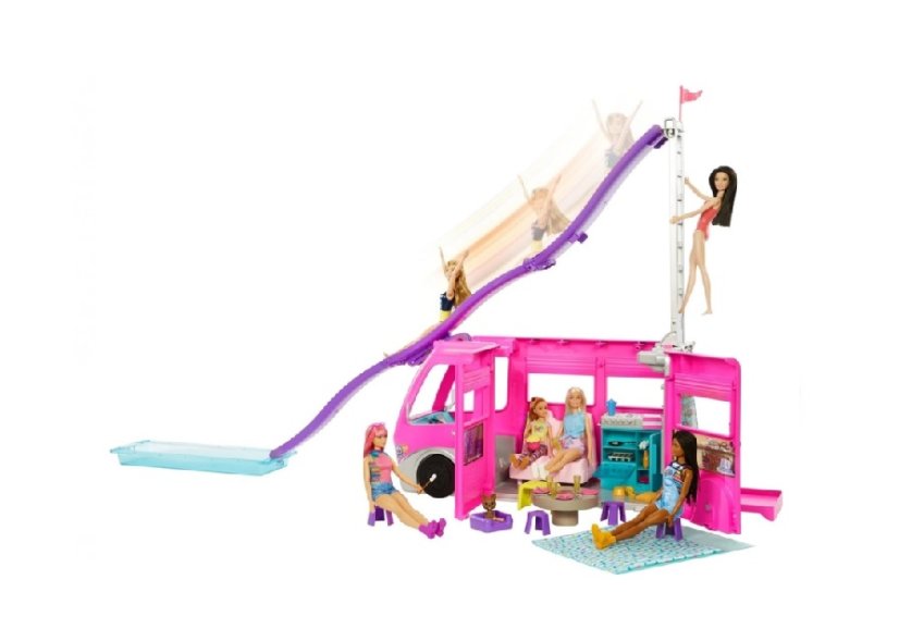 Mattel Barbie Een droomcaravan met een reuzeglijbaan HCD46