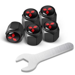 4 pcs MITSUBISHI valve caps, black valve covers logo red