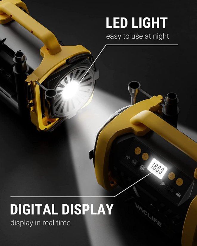 Tire Inflator Portable Air Compressor - 12V DC/120V AC, Mattress Beds, Boats with Inflation and Deflation Modes, Dual Powerful Motors