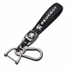 PEUGEOT key fob, keychain black leather