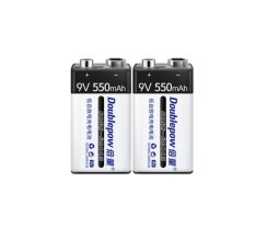 2 st DOUBLEPOW kraftfulla uppladdningsbara batterier 9V 550 mAh Li-ion, 1500x laddning