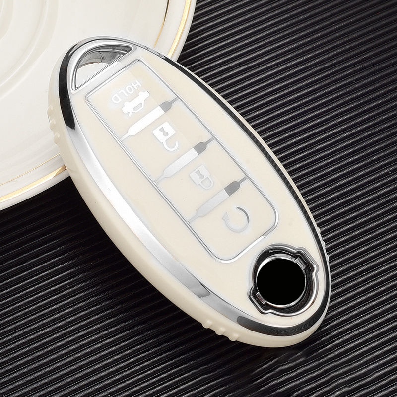 LUXURY key cover for NISSAN cars white glossy/Chrome