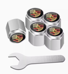 4 pcs PORSCHE  valve caps, valve covers silver/chrome