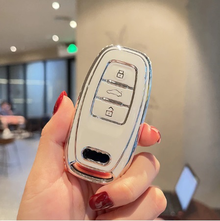 LUXURY key cover for AUDI cars white glossy/silver