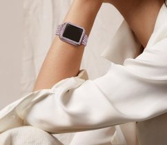 APPLE WATCH Band for Women Screen Protector Diamond Crystal Protective Case with Metal Band for iWatch Series 4/5/6/6 SE Pink 44mm