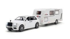 Rolls Royce Cullinan metallmodell batterileksak med husvagnsljus ljud 1:32 vit