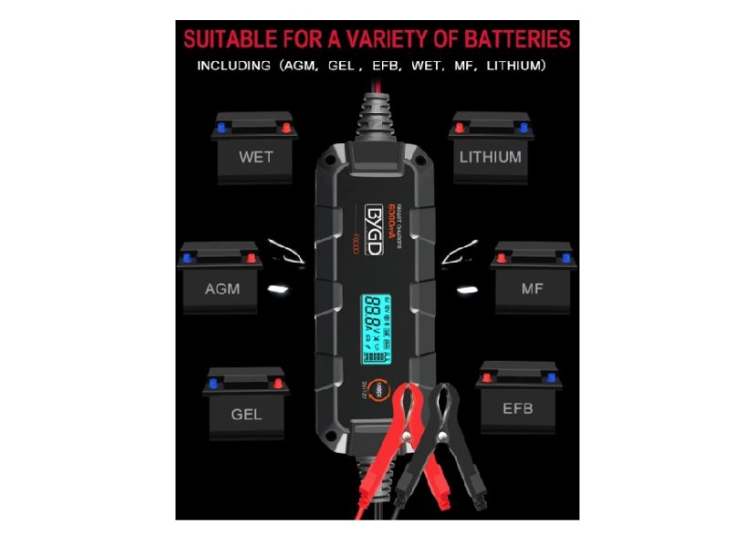 Fully automatic intelligent charger 6A 6V 12V portable