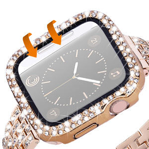 APPLE WATCH Band for Women Screen Protector Diamond Crystal Protective Case with Metal Band for iWatch Series 4/5/6/6 SE Pink 44mm