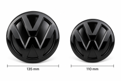 Emblema anteriore e posteriore per VW Passat B7 Berlina/Limousine (2010-2014) , logo (13,5 cm e 11 cm) - nero lucido (ricambio)