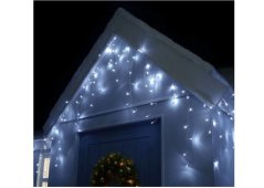 LUMA LED Vianočný svetelný dážď so zábleskom, 312 LED 10m + 1,5m studená biela veľké LED diódy