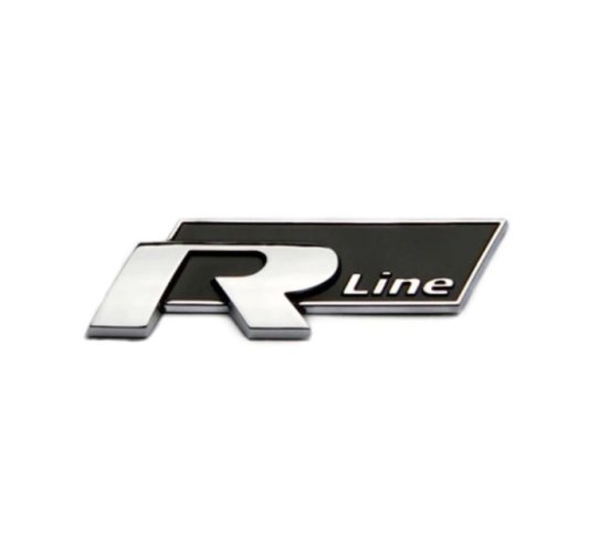 Scritta metallo VW R-Line laterale cromata nera 77 mm