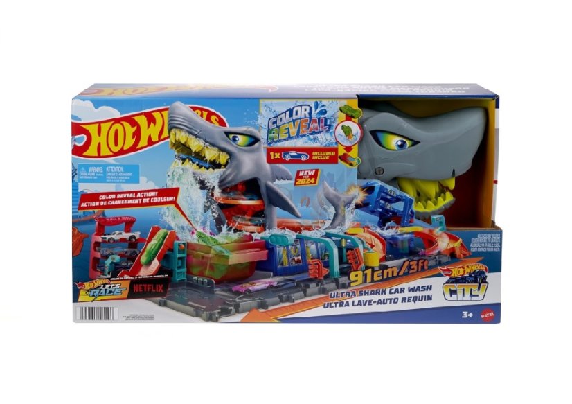 MATTEL HOT WHEELS City color reveal car wash with a shark