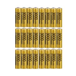 24 pcs DOUBLEPOW powerful rechargeable batteries AA 3000 mAh 1.2V Ni-Mh, 1500x charge