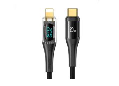 USAMS US-SJ588 Lightning suderinamas P4Y laidas greitam įkrovimui USB Type-C PD 20W su skaitmeninio ekrano šešėlių serija, 120 cm juodas