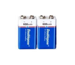 2 unidades de baterias recarregáveis ​​poderosas DOUBLEPOW USB 9V 600 mAh Li-ion, carga 1500x