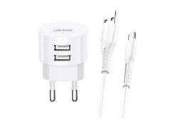 USAMS US-T20 2in1 rinkinys kompaktiškas apvalios formos kelioninis įkroviklis 2.1A + USB Type-C laidas 100cm baltasmo kabeliui 120 cm baltas-KOPIE