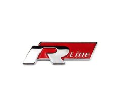 Inscrição metalizada VW R-Line máscara frontal cromo vermelho 77 mm