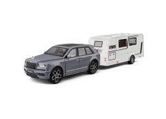 Rolls Royce Cullinan metalen model batterij speelgoed met caravan licht geluid 1:20 Grijs