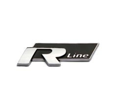 Inscrição metalizada VW R-Line máscara frontal cromado preto 77 mm