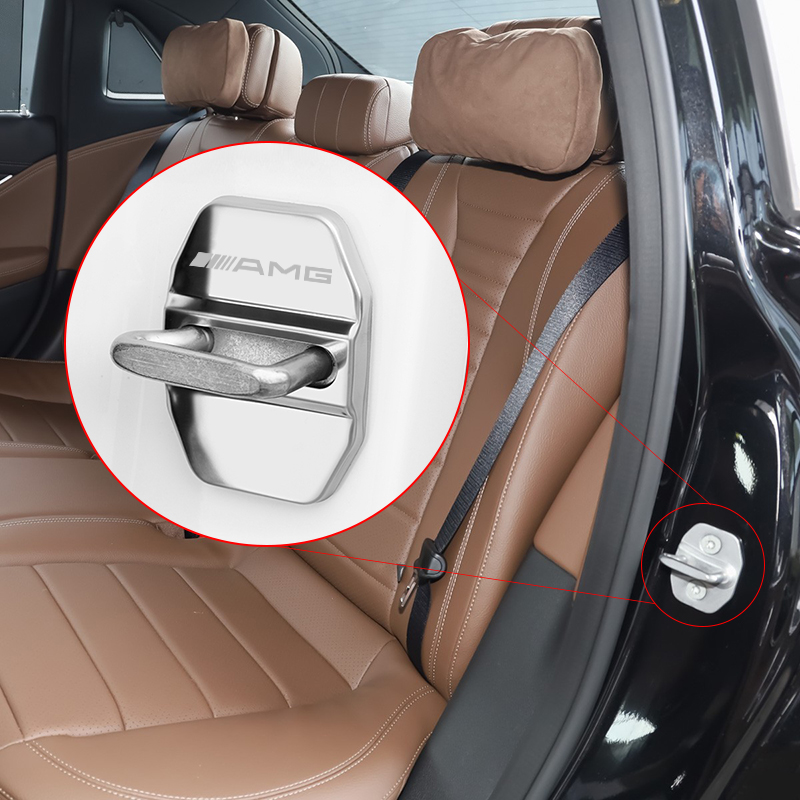 4ks MERCEDES AMG Ochranný kryt západky dveří - stříbrné