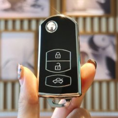 LUXURY protège-clés pour voitures MAZDA noir brillant/chromé
