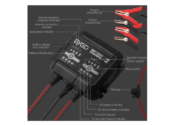 Fuldautomatisk intelligent oplader 4A - 6V 12V to-komponent bærbar