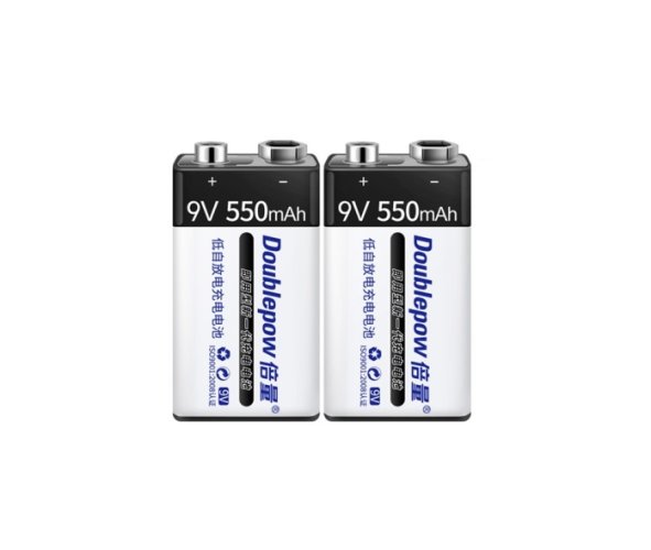 2 pcs DOUBLEPOW powerful rechargeable batteries 9V 550 mAh Li-ion, 1500x charge