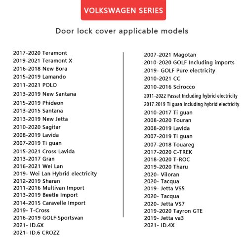 4 stuks VOLKSWAGEN Beschermkap voor deurgrendel- zwart glanzend