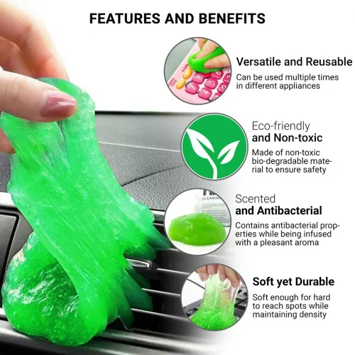 3ks čístící gel, sliz do interiéru vozu, auta - zelený
