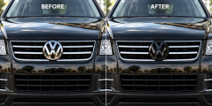 Emblema e logo anteriore e posteriore (15,7 cm e 14,2 cm) per VW TOUAREG 1, 7L6 Facelift (2007-2010) - nero lucido (ricambio)