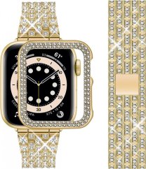 APPLE WATCH Band for Women Screen Protector Diamond Crystal Protective Case with Metal Band for iWatch Series 7/8 Gold 41mm
