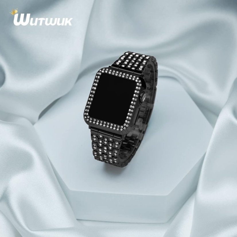 APPLE WATCH Band for Women Screen Protector Diamond Crystal Protective Case with Metal Band for iWatch Series ULTRA Black 49mm