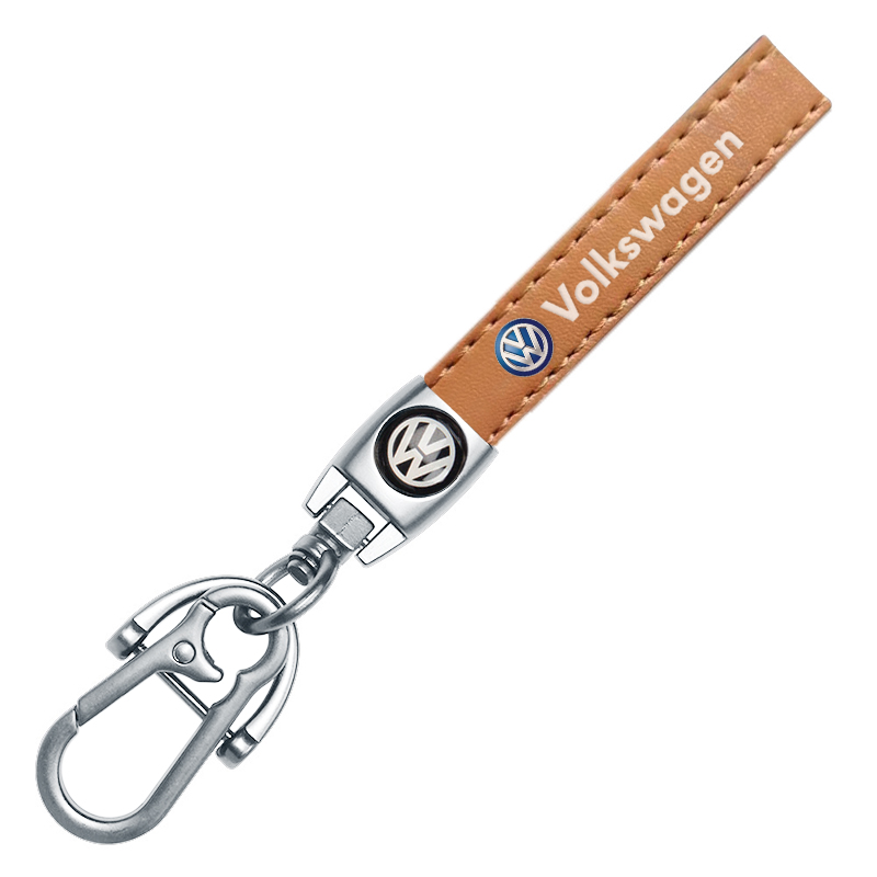VOLKSWAGEN key fob keychain brown leather capforwheel
