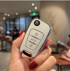 LUXURY key cover for HYUNDAI cars white glossy/Chrome