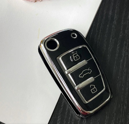 LUXURY key cover for AUDI cars black glossy/chrome