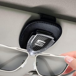 SEAT Lederhalter für Brille für den Bildschirm, Halter für Brille - schwarzes Leder