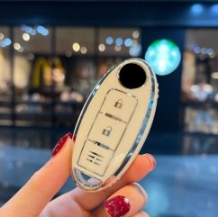 LUXURY key cover for NISSAN cars white glossy/Chrome