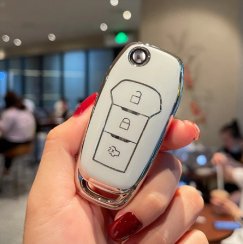 LUXURY protège-clés pour voitures FORD blanc brillant/Chrome