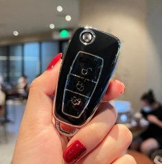 LUXURY key cover for FORD cars black glossy/chrome