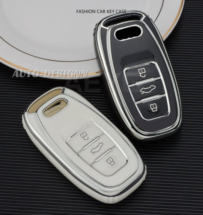 LUXURY key cover for AUDI cars white glossy/silver