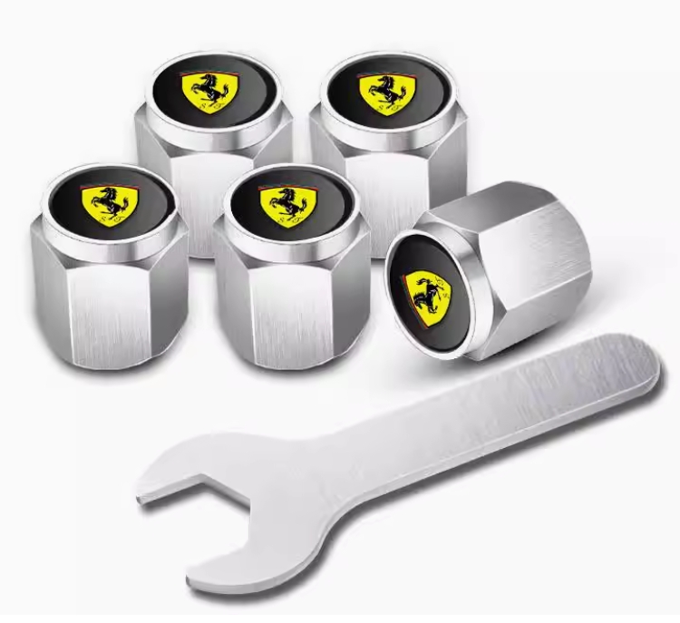 4 pcs FERRARI valve caps, valve covers silver/chrome